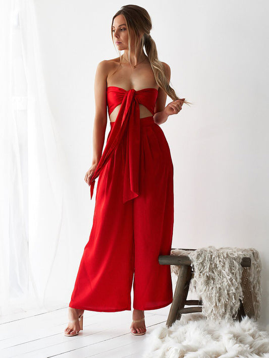 Red Bandeau Top Wide Leg Co-ord Set