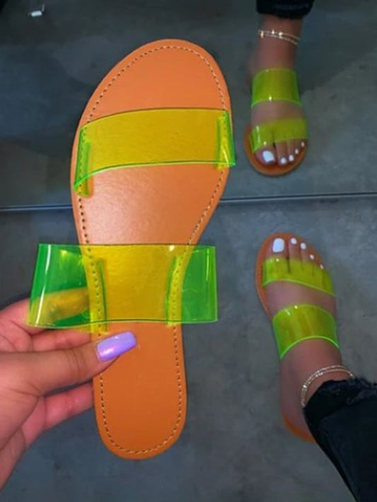 Transparent Green Double Strap Sandals